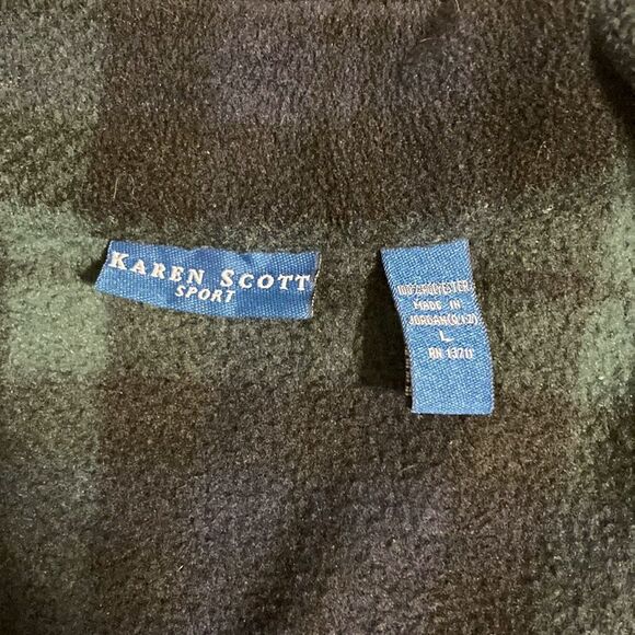 KAREN SCOTT Green Black Fleece Plaid Zippered Jacket with pockets Womens Large - Picture 7 of 10